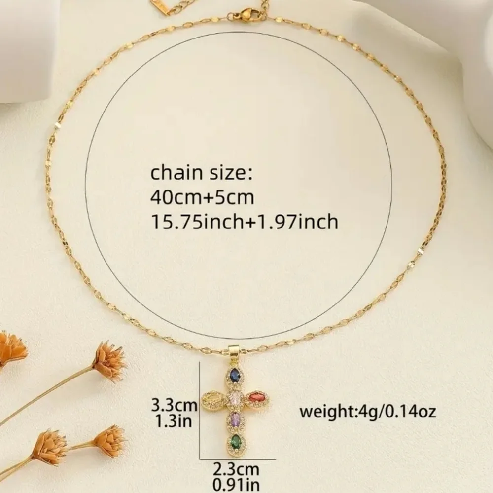 Ladies Elegant Multicolor Gemstone Cross Pendant Necklace